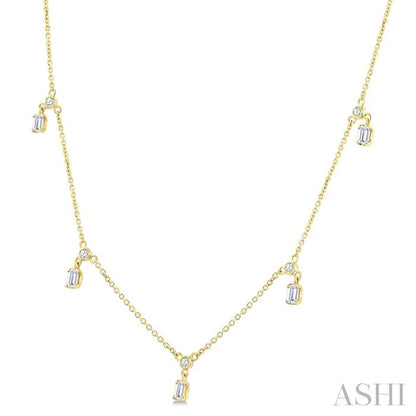 Emerald Shape Diamond Dangle Station Necklace