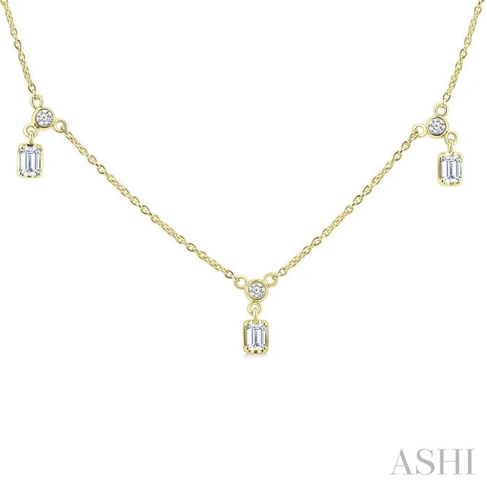 Emerald Shape Diamond Dangle Station Necklace