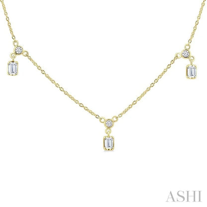 Emerald Shape Diamond Dangle Station Necklace