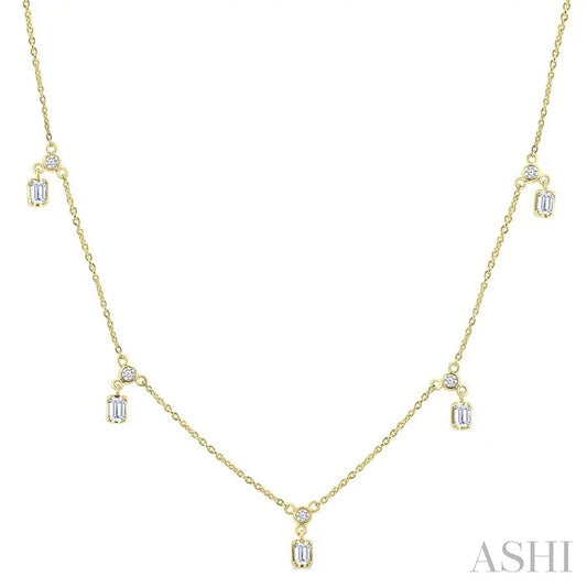 Emerald Shape Diamond Dangle Station Necklace