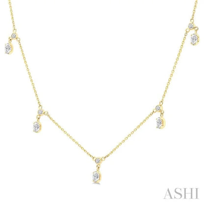 Oval Shape Diamond Dangle Station Necklace