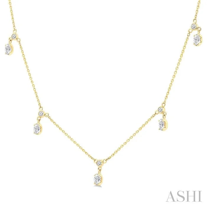 Oval Shape Diamond Dangle Station Necklace