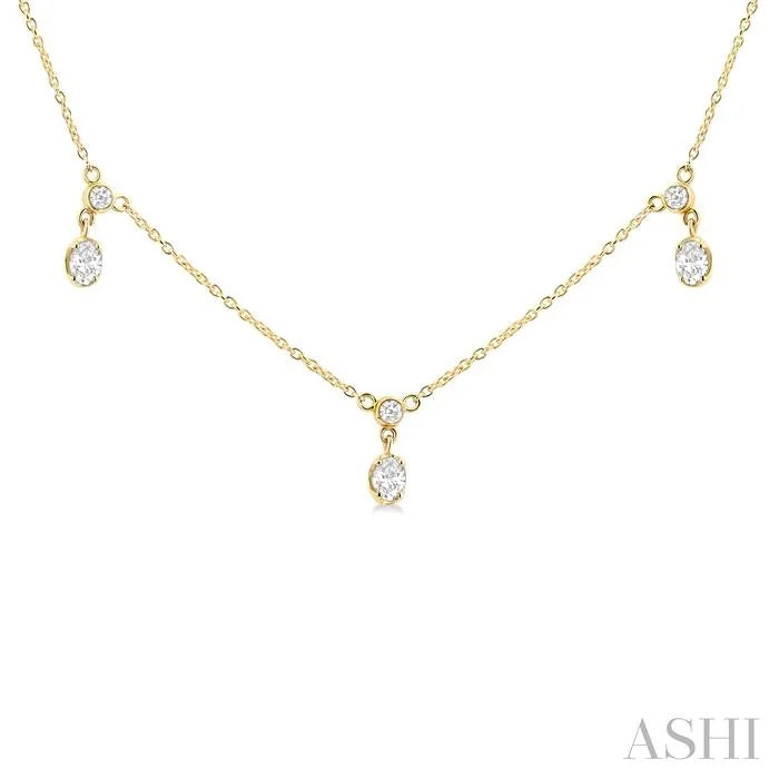 Oval Shape Diamond Dangle Station Necklace