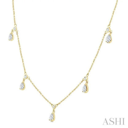 Pear Shape Diamond Dangle Station Necklace