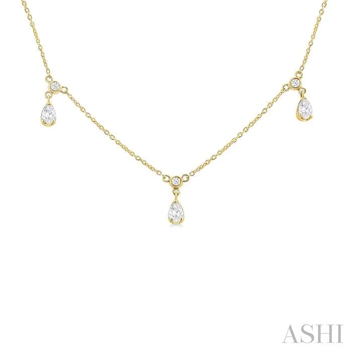 Pear Shape Diamond Dangle Station Necklace