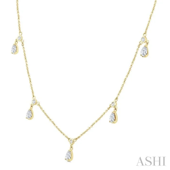 Pear Shape Diamond Dangle Station Necklace