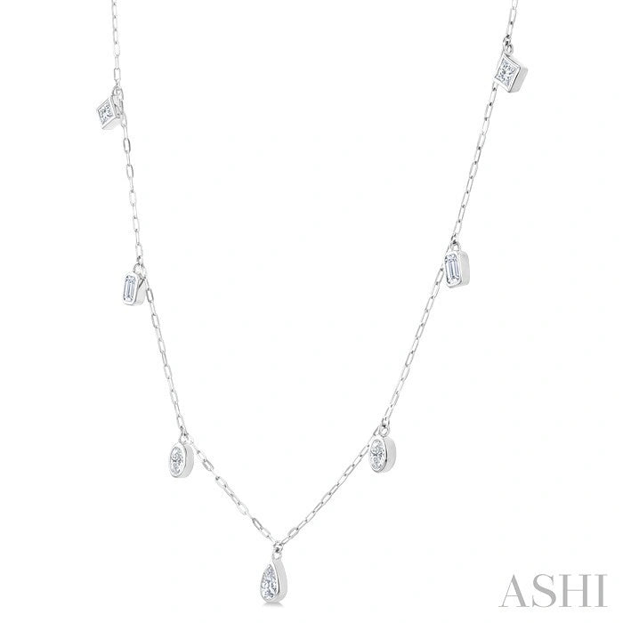 Mixed Shape Bezel Set Diamond Station Necklace