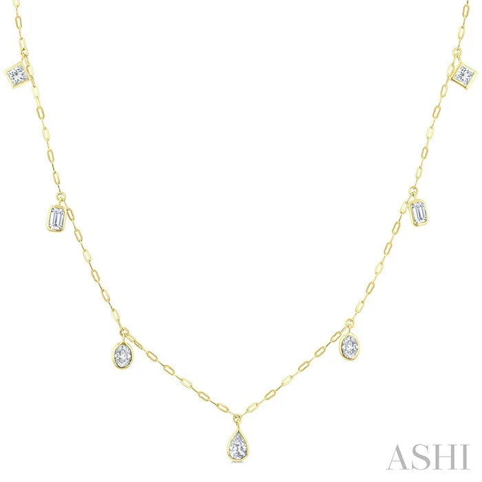 Mixed Shape Bezel Set Diamond Station Necklace