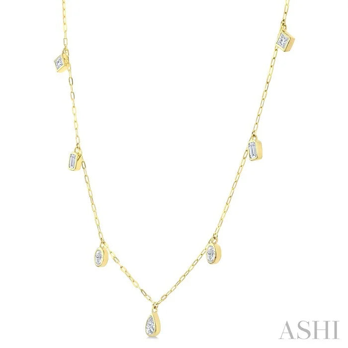 Mixed Shape Bezel Set Diamond Station Necklace