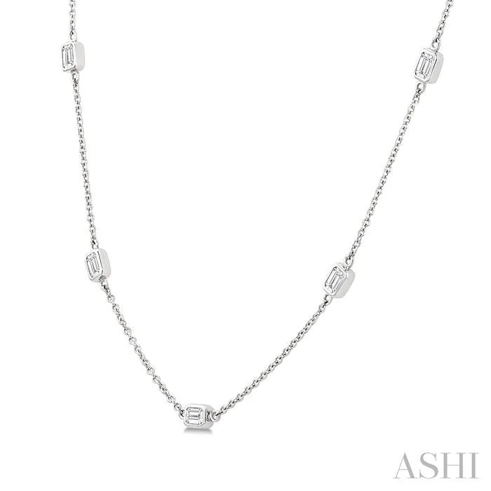 Emerald Shape Diamond Station Necklace