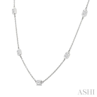 Emerald Shape Diamond Station Necklace