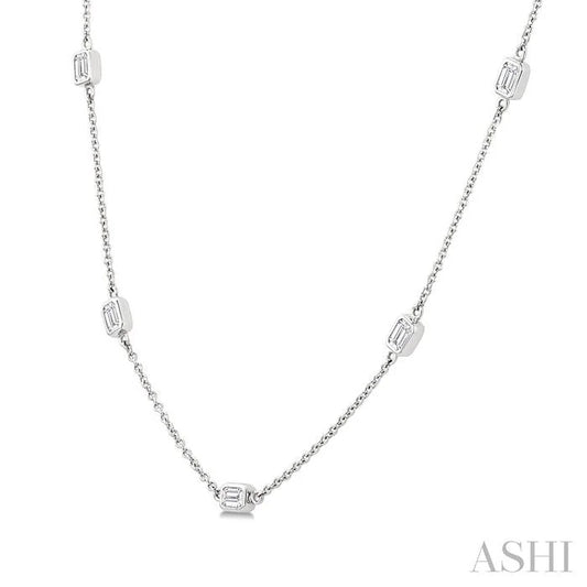 Emerald Shape Diamond Station Necklace