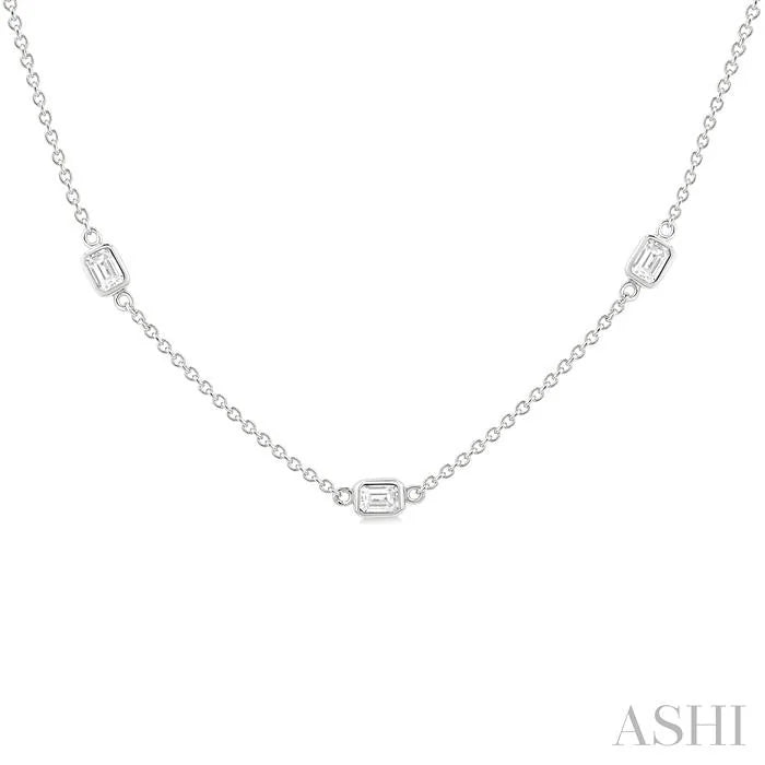 Emerald Shape Diamond Station Necklace