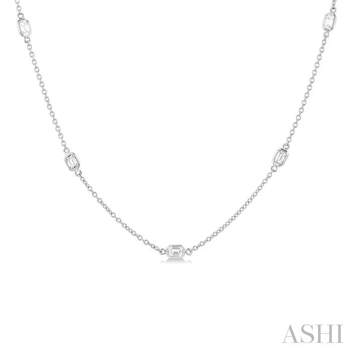 Emerald Shape Diamond Station Necklace