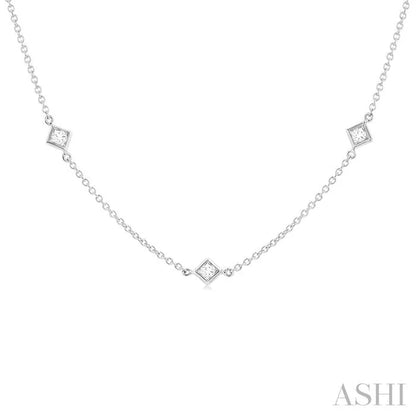 Princess Shape Diamond Station Necklace
