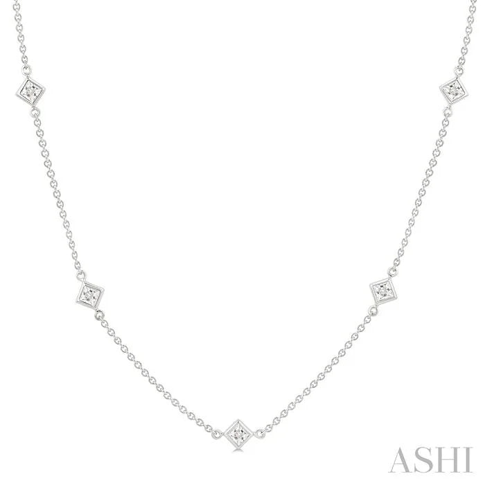 Princess Shape Diamond Station Necklace