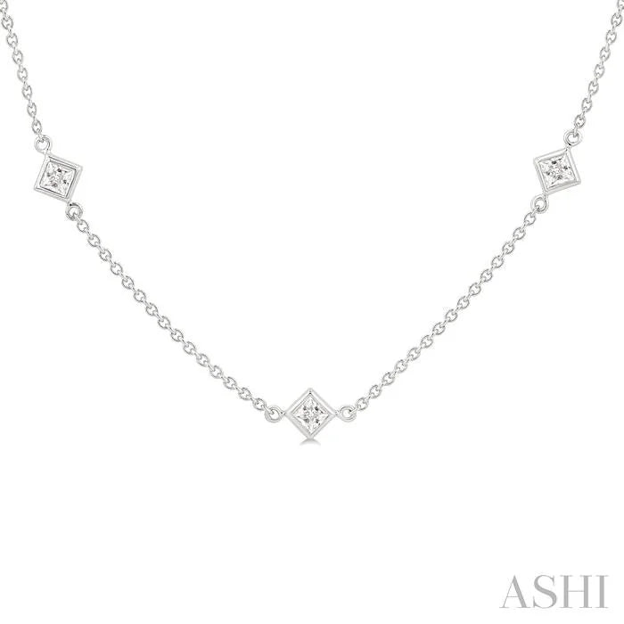 Princess Shape Diamond Station Necklace