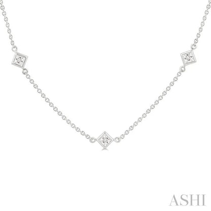 Princess Shape Diamond Station Necklace