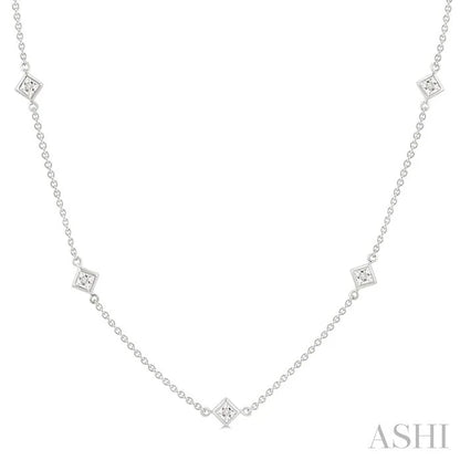 Princess Shape Diamond Station Necklace