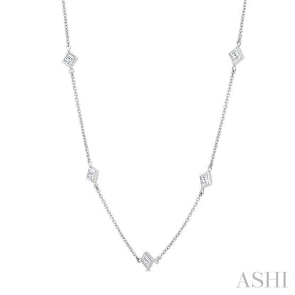 Princess Shape Diamond Station Necklace