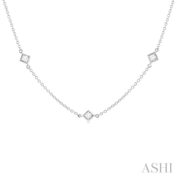 Princess Shape Diamond Station Necklace