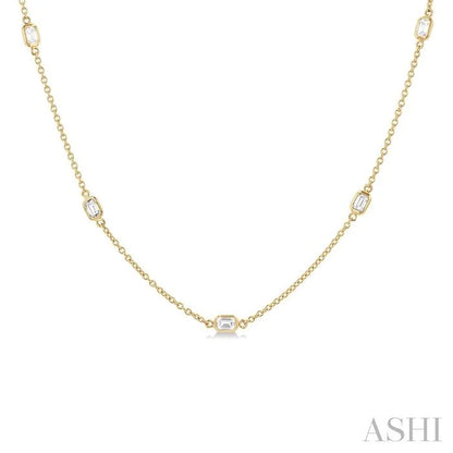 Emerald Shape Diamond Station Necklace