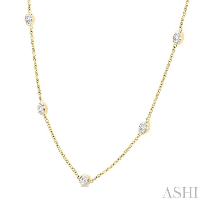 Oval Shape Diamond Station Necklace
