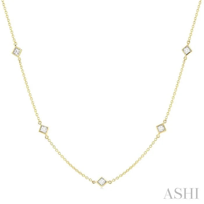 Princess Shape Diamond Station Necklace