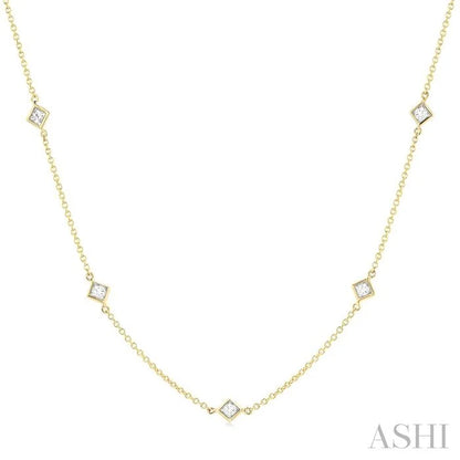 Princess Shape Diamond Station Necklace