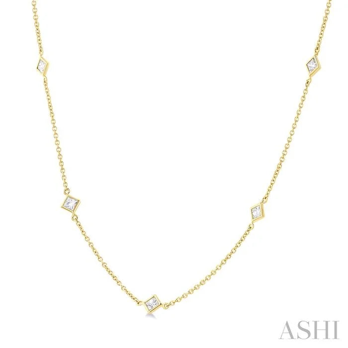 Princess Shape Diamond Station Necklace