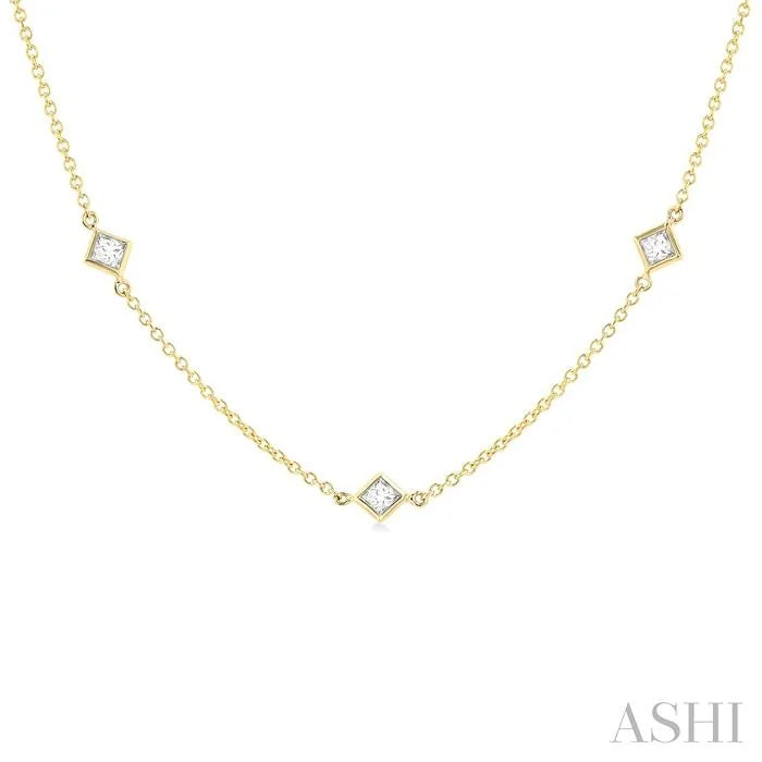 Princess Shape Diamond Station Necklace