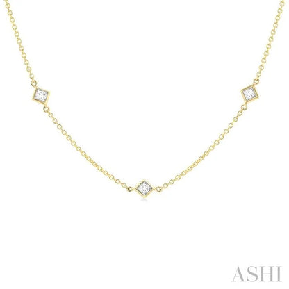 Princess Shape Diamond Station Necklace