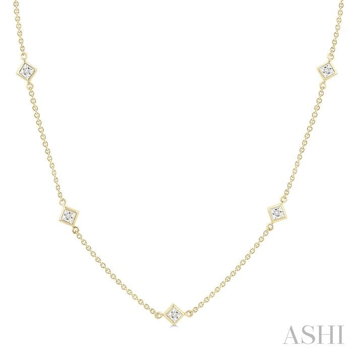 Princess Shape Diamond Station Necklace