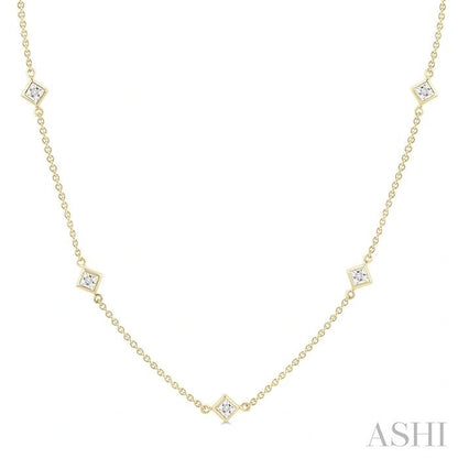 Princess Shape Diamond Station Necklace