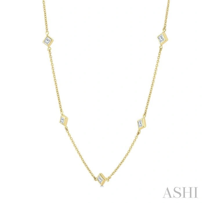 Princess Shape Diamond Station Necklace