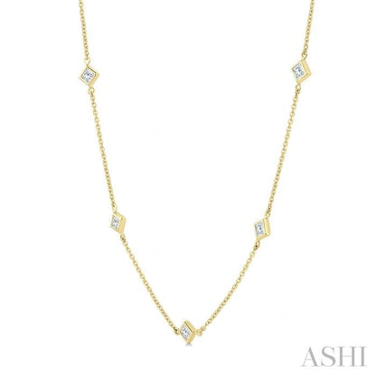 Princess Shape Diamond Station Necklace