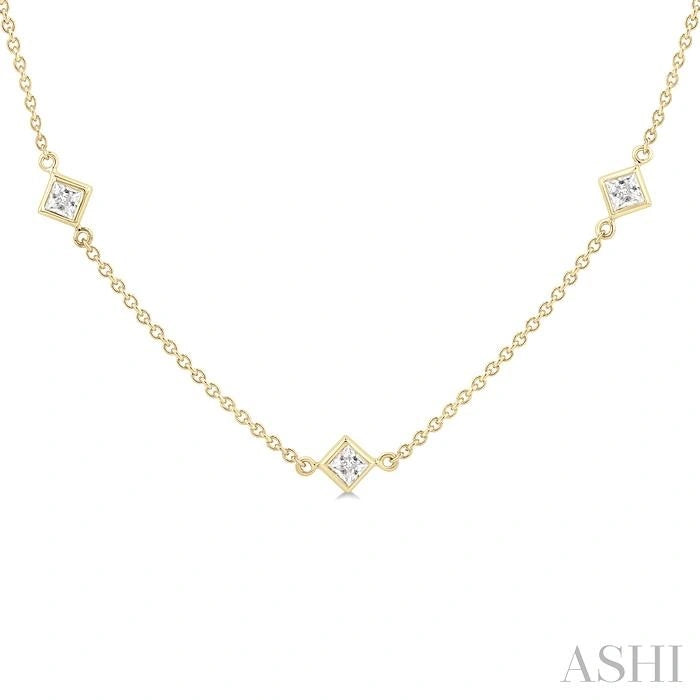Princess Shape Diamond Station Necklace