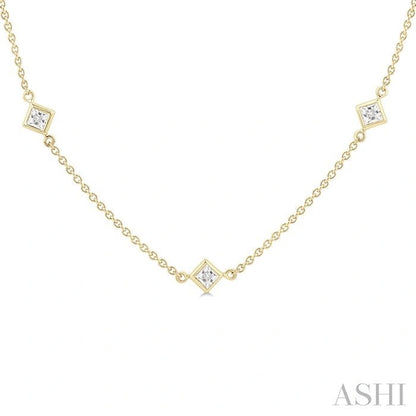 Princess Shape Diamond Station Necklace