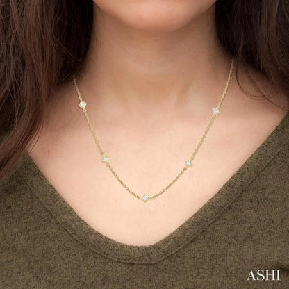 Princess Shape Diamond Station Necklace