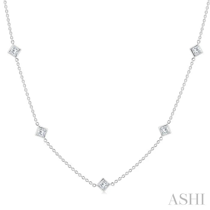 Princess Shape Diamond Station Necklace