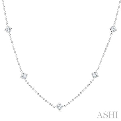 Princess Shape Diamond Station Necklace