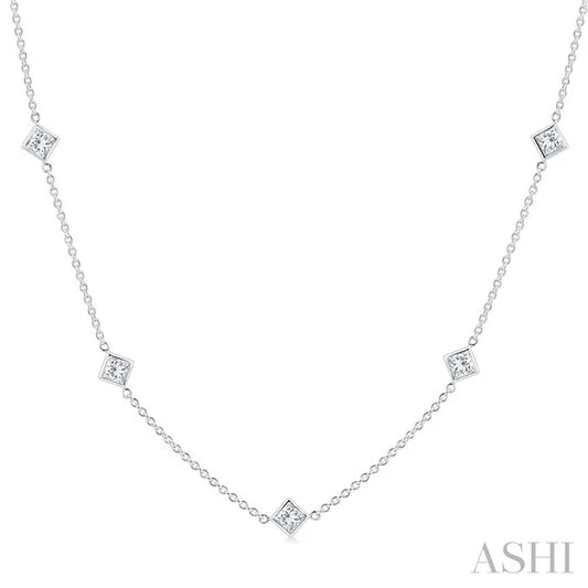 Princess Shape Diamond Station Necklace