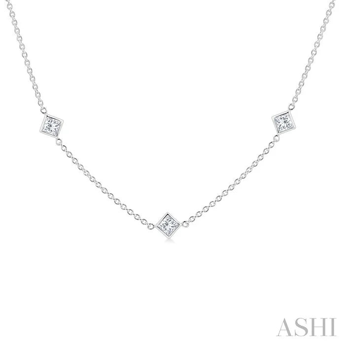 Princess Shape Diamond Station Necklace