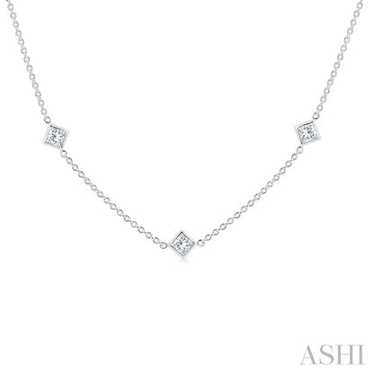 Princess Shape Diamond Station Necklace