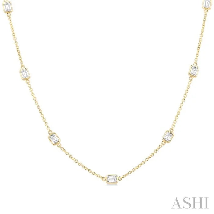 Emerald Shape Diamond Station Necklace