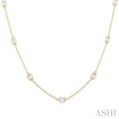 Emerald Shape Diamond Station Necklace