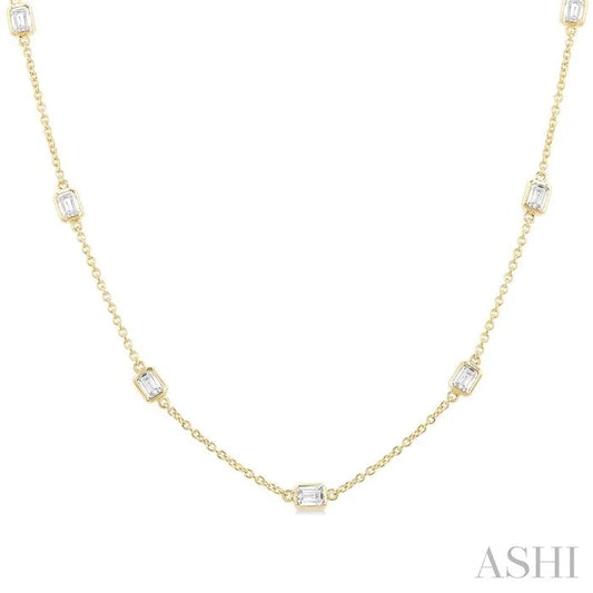Emerald Shape Diamond Station Necklace