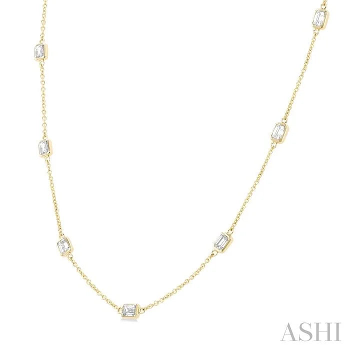 Emerald Shape Diamond Station Necklace
