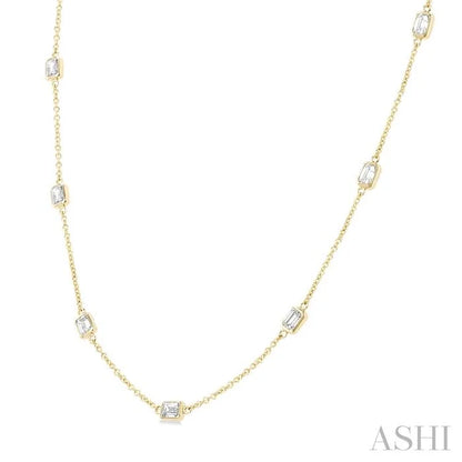 Emerald Shape Diamond Station Necklace