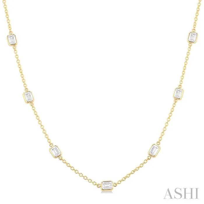 Emerald Shape Diamond Station Necklace